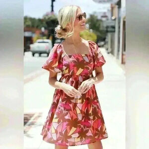 New with tags! Dress Up girly brown floral mini babydoll dress size Large
